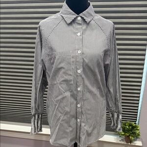 Women's Black and White Pinstripe Button-Down Shirt
